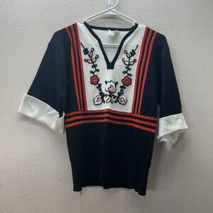 Vintage 70s Daddy's Money Boho Floral Embroidered Preppy Hippie Folk Indie Top M